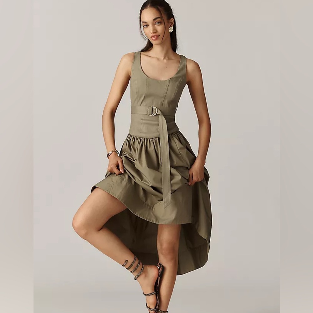 Anthropologie Sleeveless Drop-Waist Midi Dress Small New Belted Linen